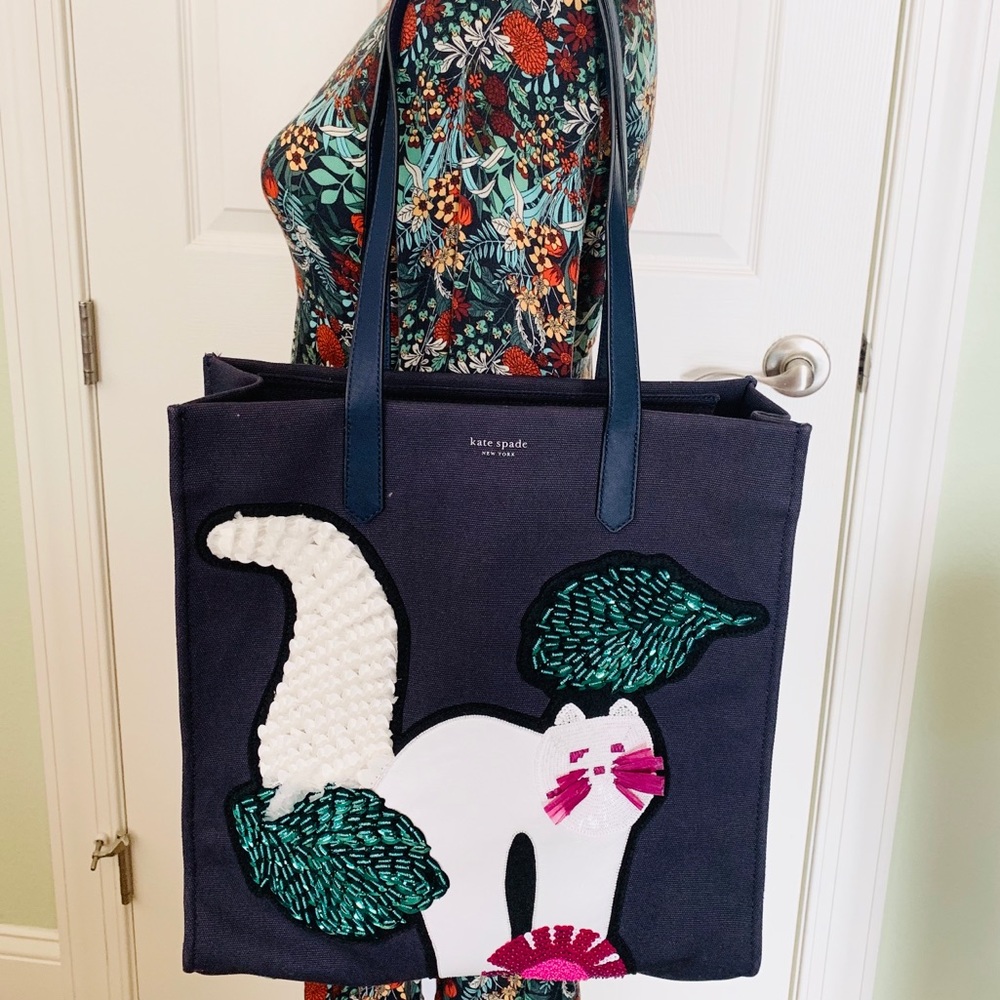 KAte Spade kitt embellished large NS tote cat new